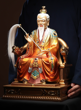翡铜彩道德天尊三清像家用供奉摆件元始天尊元始天尊太上老君神像