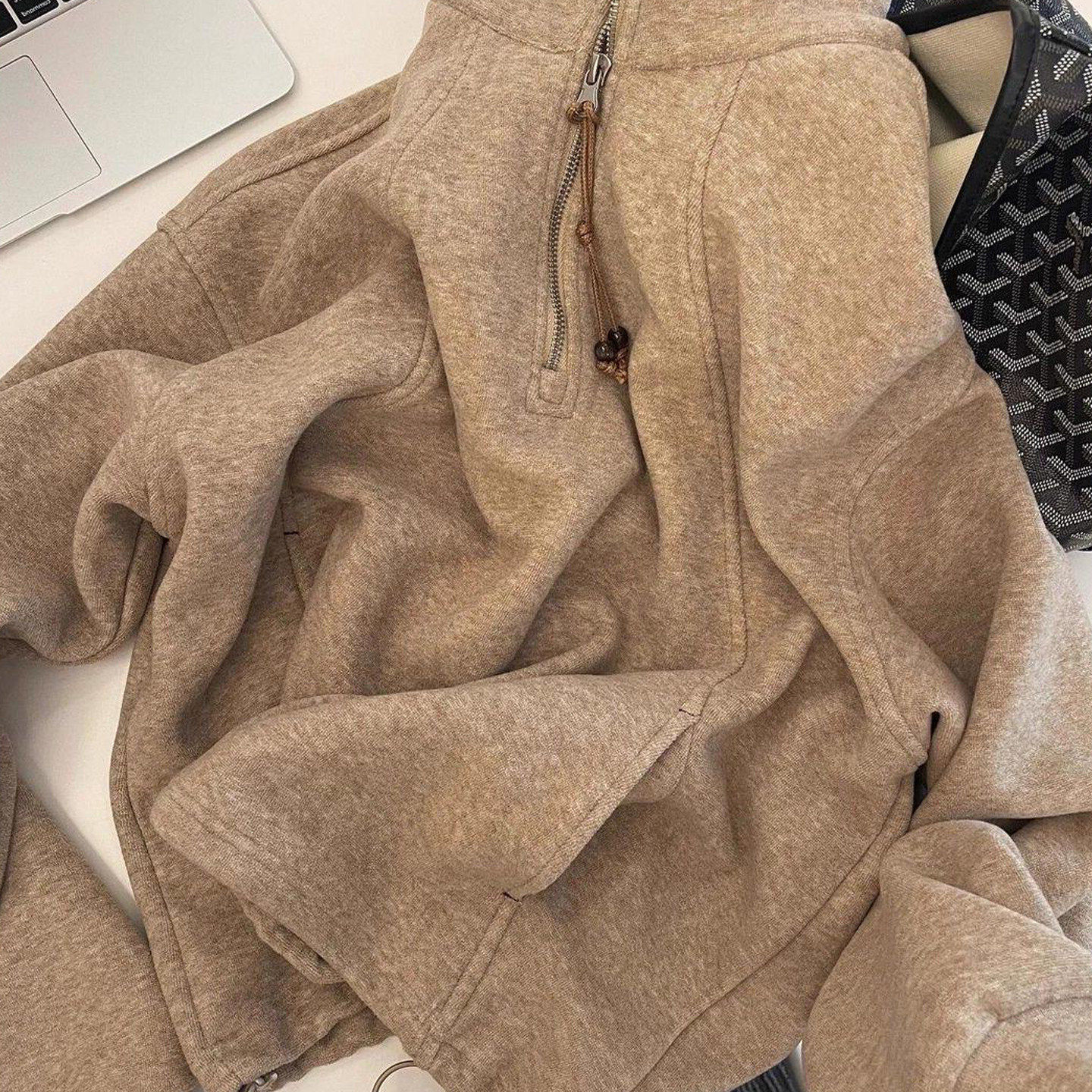 广州十三行高货爆款~慵懒抽绳半拉链高领加绒卫衣外套女秋冬外穿,淘宝优惠券,粉丝福利购,淘宝优惠卷
