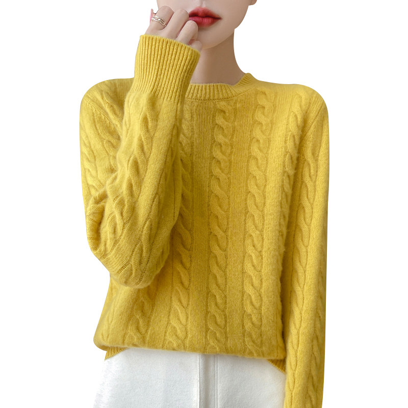 纯色圆领提花羊毛针织衫女宽松秋季新款宽松百搭减龄显瘦打底毛衣,淘宝优惠券,粉丝福利购,淘宝优惠卷