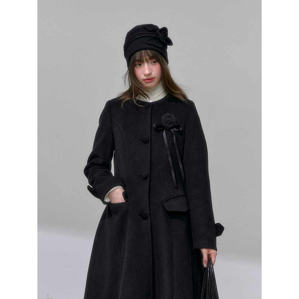 '雪夜棋局'千金风双排扣毛呢外套女黑色收腰大衣毛绒斗篷两件套装,淘宝优惠券,粉丝福利购,淘宝优惠卷