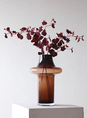 博西家居花瓶高级感客厅桌面插花摆件中古咖色玻璃花器样板间摆设