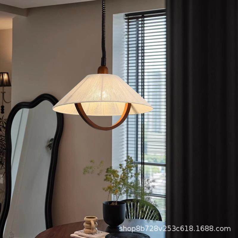 中古实木餐厅吊灯 法式复古麻绳餐桌灯侘寂风升降饭厅灯民宿吧台,淘宝优惠券,粉丝福利购,淘宝优惠卷