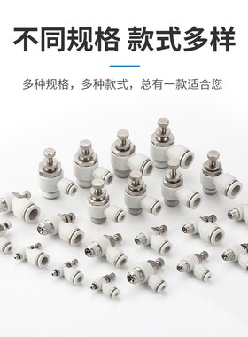 气动白色SL节流阀调速阀468102M5M601234分L型气管快速插接头调节