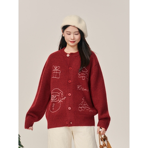 君心孕妇上衣圣诞刺绣款毛衣冬季加厚针织衫孕妇装