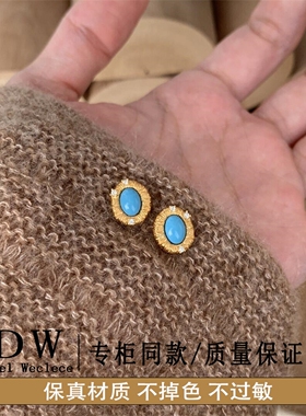 奥特莱斯18K金新中式复古法式绿松耳钉女感小众轻奢简约精美耳饰
