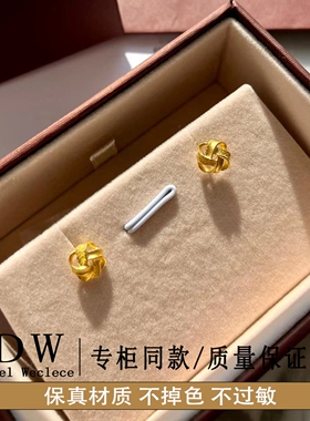 奥特莱斯18K金如意结曲奇耳钉女吉祥结耳环耳饰母亲节礼物