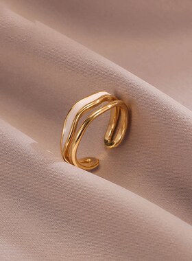 奥特莱斯专柜捡漏海外撤柜18K金白色滴釉开口戒指2026年个性指环
