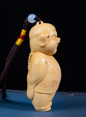 黄杨木雕刻实木地主手把件生肖小福猪财主把玩摆挂件工艺品