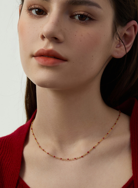 UII珐琅滴釉红色锁骨链18K镀金简约项链女高级感轻奢小众2026新款