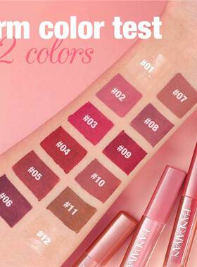 12 Colors Matte Lip Gloss 12 色哑光唇釉不沾杯金闪珠光小方管