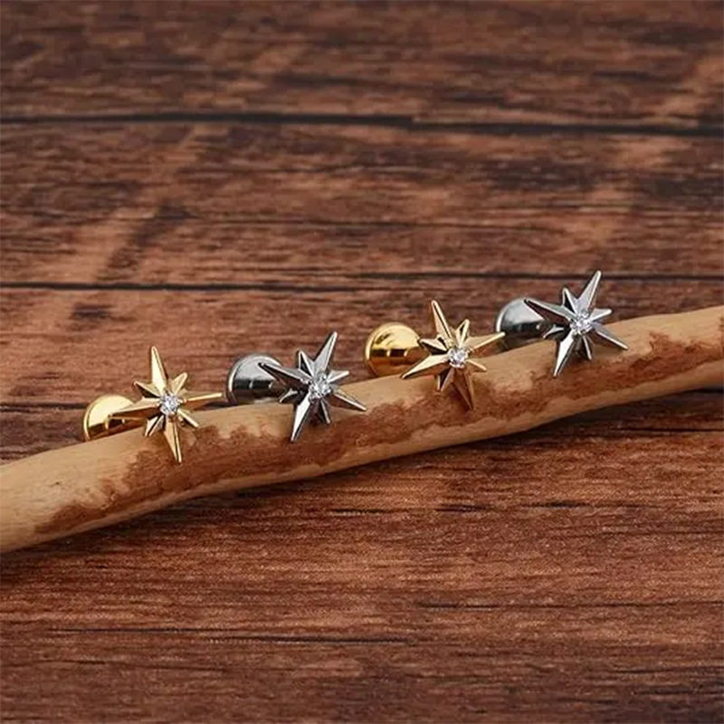 钛耳钉八芒星镶锆石内牙唇钉耳骨钉钛合金穿刺饰品,淘宝优惠券,粉丝福利购,淘宝优惠卷