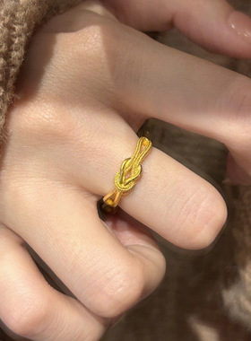 时尚简约金色同心结戒指女款｜可