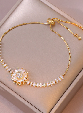 日系太阳花镶钻可转动锁骨链