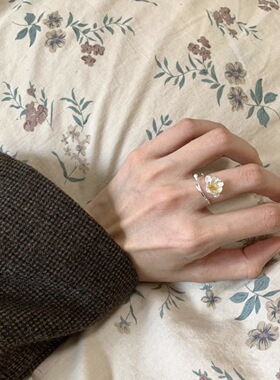 新中式海棠花卉珐琅戒指女复古