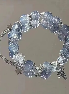 海洋奇缘深海蓝渐变琉璃手链小众