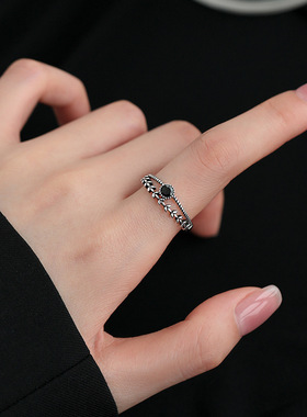 黑钻麦穗双层戒指女小众复古百搭