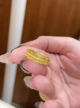 法式金色小裙边波浪镂空戒指女款