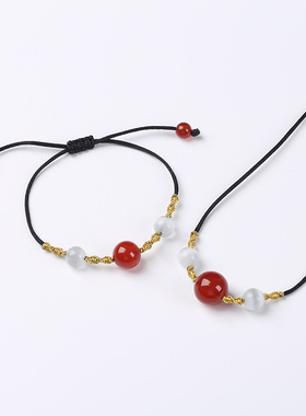 网红款相思豆红玛瑙情侣手链项链