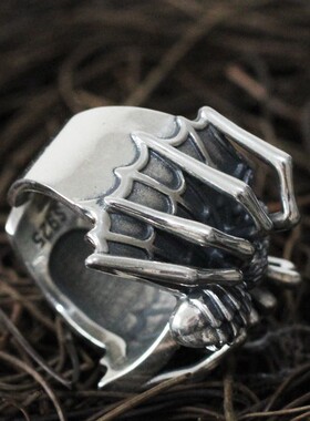 喜蛛戒指镀银蜘蛛造型复古民族风