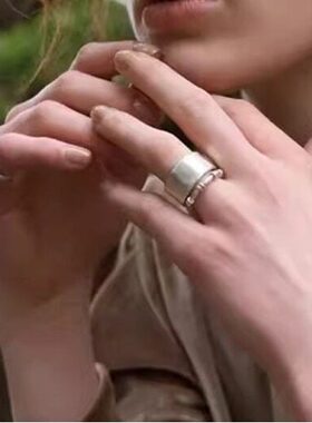 磨砂哑光宽边流苏链条米粒珠女戒