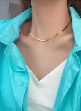 通体钛钢简约高级蛇骨项链扁链