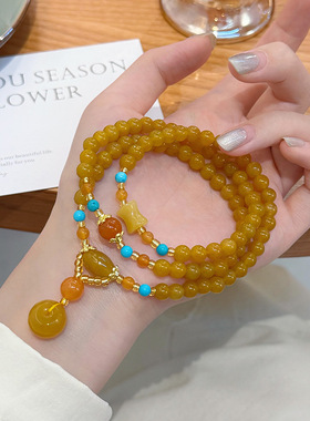 风吹麦浪~文艺复古中式民族风两戴黄玉葫芦手串寺庙文创网红手链