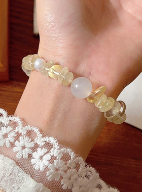 「日富一日」天然柠檬黄水晶手链女生小众高级感弹力串珠手饰手串