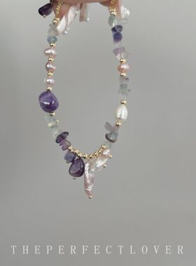 紫色天然石淡水珍珠手链东大门设计高级感网红巴洛克珍珠串珠饰品