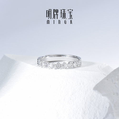 明牌珠宝四叶草925银戒指原创设计高级创意开口女单人戒指环礼物 - 图0