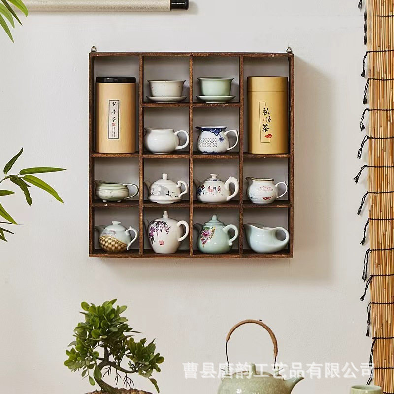 Wooden tea set rack Chinese Duobaoge tea cup rack wall-mounted storage rack modern simple storage rack wholesale