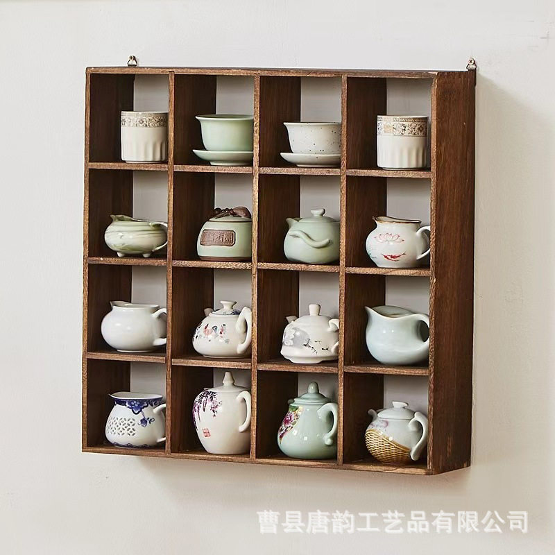 Wooden tea set rack Chinese Duobaoge tea cup rack wall-mounted storage rack modern simple storage rack wholesale
