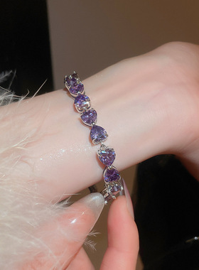 欧美跨境紫色水滴花朵锆石手链时尚气质简约手环轻奢高级感手饰女