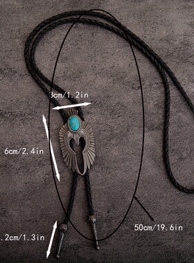 1pcs欧美风哥特风天使翅膀天然松石bolo tie领绳波洛皮革项链