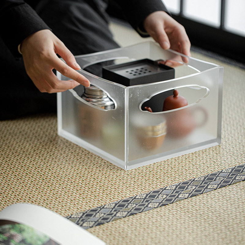 Acrylic tea set storage box tea table dry bubble tray small tea tray transparent frosted household desktop storage box