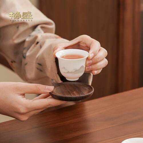 胡桃木茶杯垫杯托家用茶道茶杯隔热垫茶垫新中式杯垫 - 图0