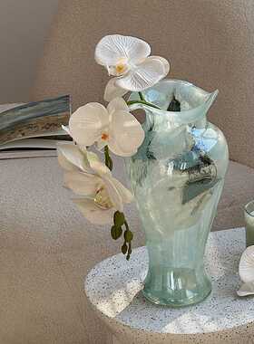 蓝色透明玻璃花瓶中式风格复古花边装饰花器摆件客厅玄关插花水培