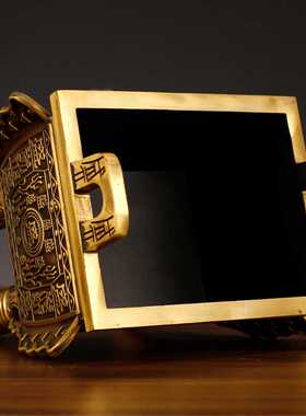 双龙鼎黄铜铜鼎香炉家用摆件客厅玄关装饰金属工艺