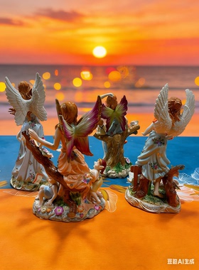 陶瓷摆件 微景观氛围 童话故事一套天使与精灵 中古瓷器