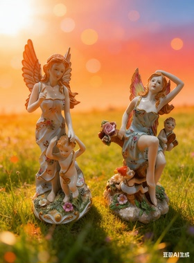 陶瓷摆件 家居饰品美器 古典女神和蝴蝶精灵一对儿 平均高31厘米