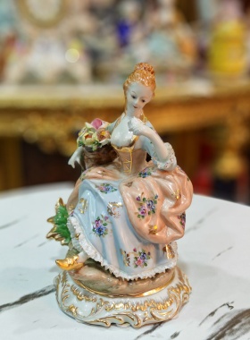 陶瓷摆件38女神节礼物  赏花贵妇瓷偶 中古瓷器库存