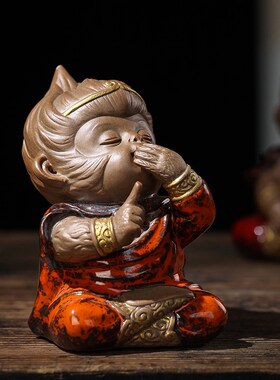 创意陶瓷孙悟空摆件四不小猴子中式家居客厅办公室装饰.品茶道茶