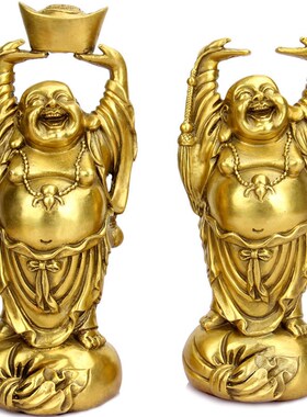一元拍卖纯铜弥勒佛大肚u笑佛摆件手举元宝佛站像铜器客厅摆件