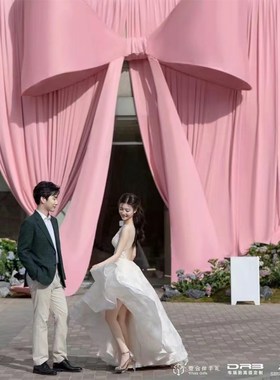 巨型蝴蝶结装饰粉色订婚礼派对店铺门头打卡装饰布置拍照道具背景