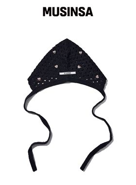 YOUHEE HEART CROCHET BONNET HAT 黑色 MUSINSA韩国官网直邮进口