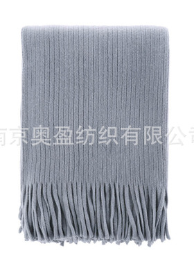 北欧纯色晴纶流苏经编毯