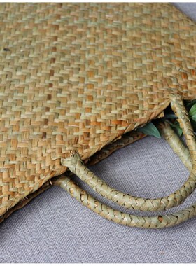田园风手工编织海草手提包包花篮手拎包收纳袋挎包摄影道具草编篮