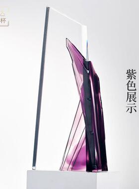 览胜水晶琉璃奖杯定制炫彩刻字创意奖杯新款年会颁奖制作星火杯