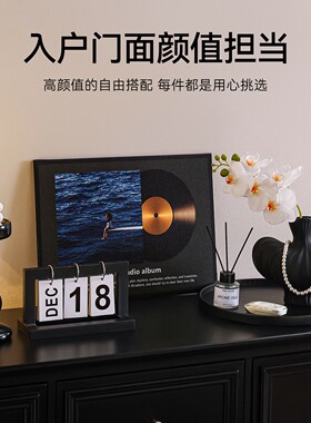 中古风入户玄关装饰品摆件钥匙收纳门口置物架法式餐边鞋柜客厅画