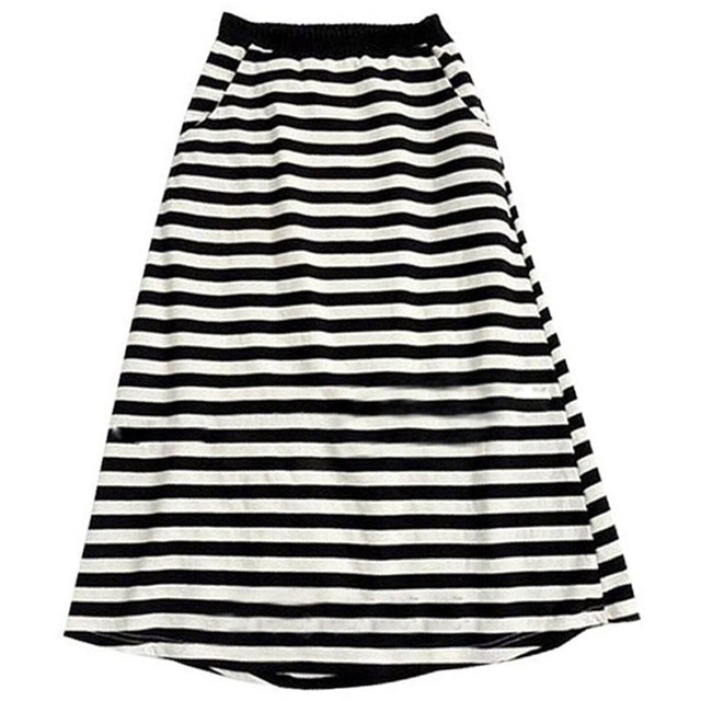 Plus size sporty casual striped skirt with elastic waist