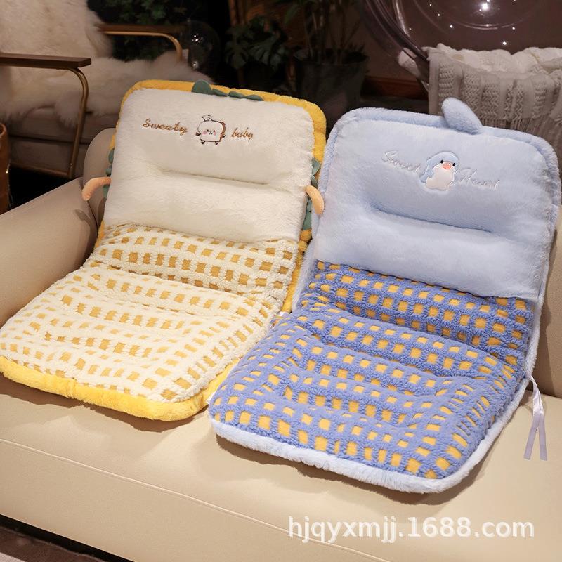 Lamb wool plaid backrest integrated cushion office sedentary thickened bay window tatami sofa cushion waist cushion